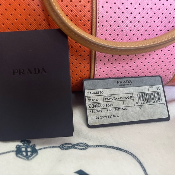 PRADA Boston Papaya Caramel Pink Saffiano Fori Perforated Satchel - Picture 3 of 13